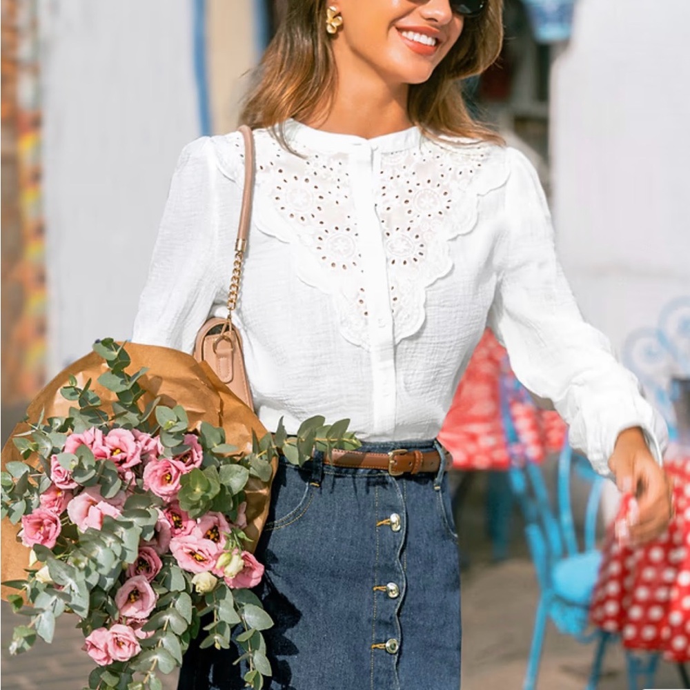 Cupshe White Eyelet Detail Rustic Blouse